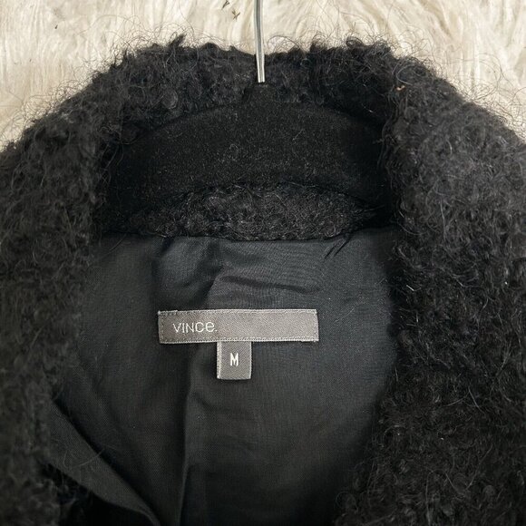 VINCE Sz M Alpaca Mohair Button Cardigan Sweater Coat Black Short Sleeve Woolly - Picture 9 of 12